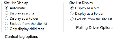 Site List Display controls for the context tag are grouped radio buttons