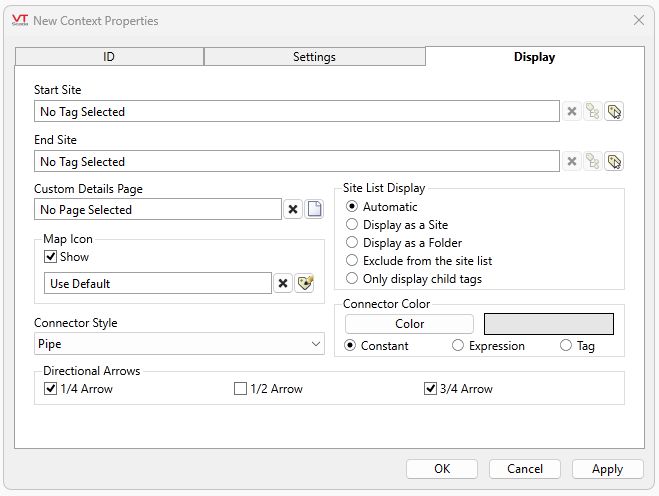 Connector context tag display configuration tab
