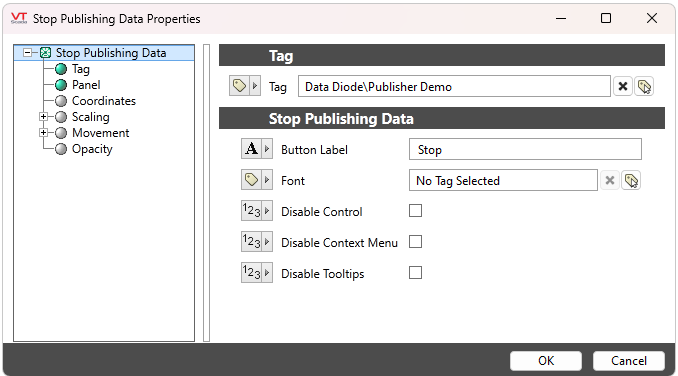 Link a publisher tag, change the button label and disable some default options