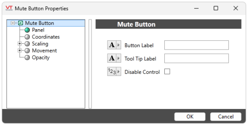 Configure, button label, and tool tip label or disable control.