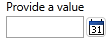 A numeric field is displayed with the label "provide a value". A tiny calendar icon appears to the right of the field.