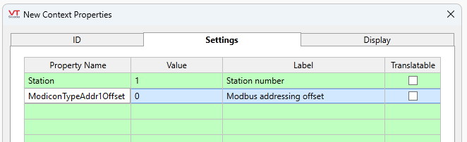 Click on editable field within the properties grid of the context settings tab