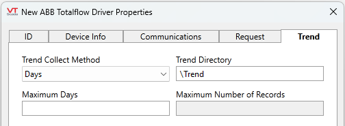 Configure trend collect method, directory, maximum days and maximum number of records if applicable.
